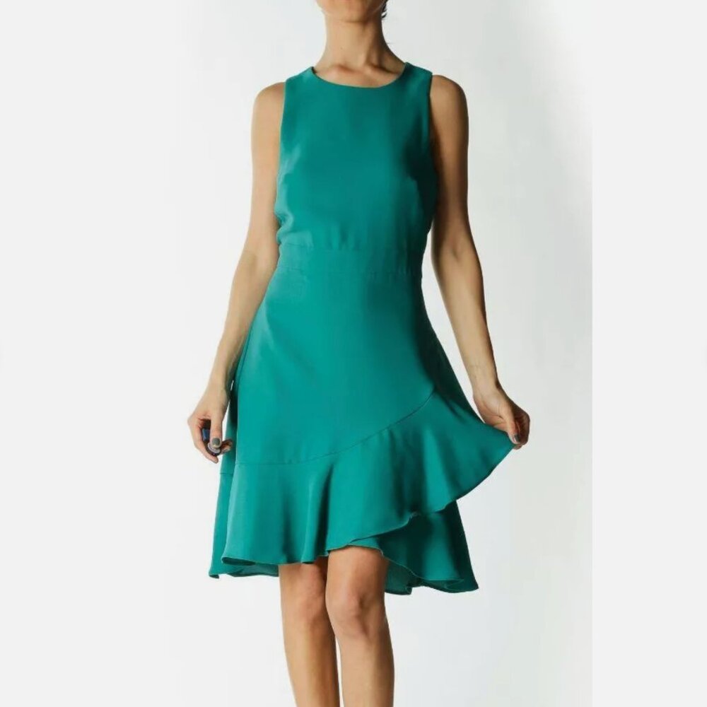 Banana Republic Emerald-Green Layered-Flare-Detail A-Line Dress (Size 8)